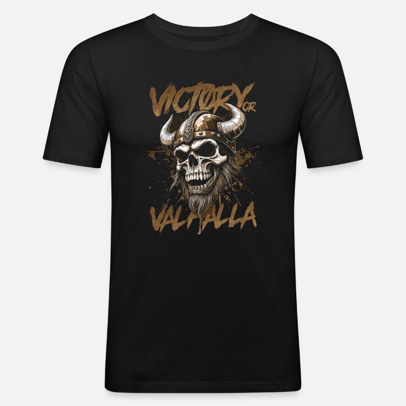 Nordischer Wikingersieg oder Walhalla - Männer Slim Fit T-Shirt - Schwarz