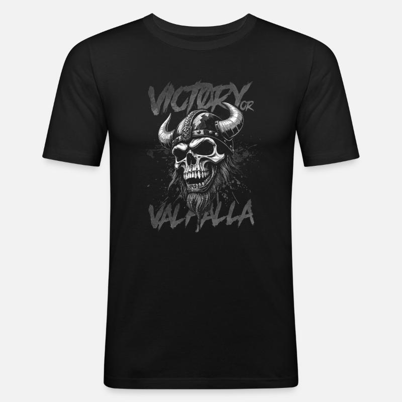Nordischer Wikingersieg oder Walhalla - Männer Slim Fit T-Shirt - Schwarz