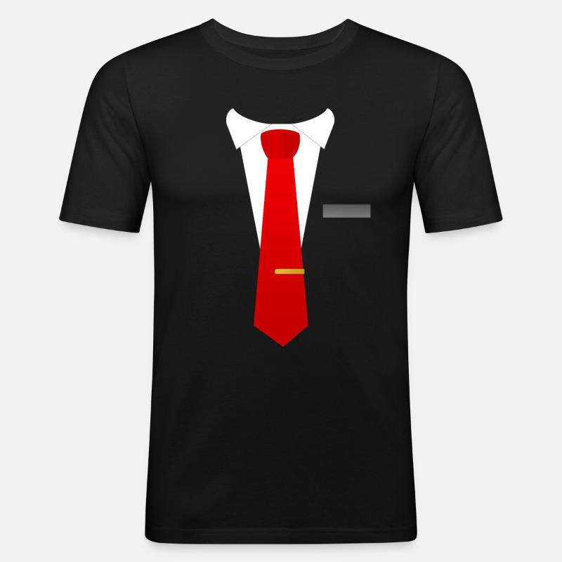 Rote Krawatte Anzug - Männer Slim Fit T-Shirt - Schwarz