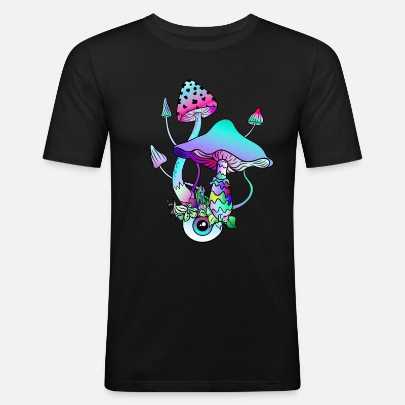 Magic Mushrooms Psychedelic Art - Männer Slim Fit T-Shirt - Schwarz