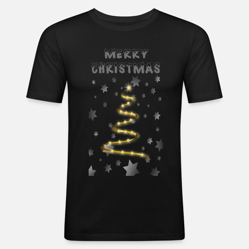 Goldener Weihnachtsbaum - Männer Slim Fit T-Shirt - Schwarz