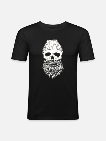 Hipster Skull - Männer Slim Fit T-Shirt - Schwarz
