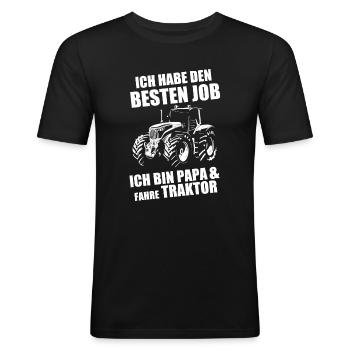 Papa & Traktor Fahrer Landwirt Dad Geschenk - Männer Slim Fit T-Shirt - Schwarz - Vorne - Nik (191cm)
