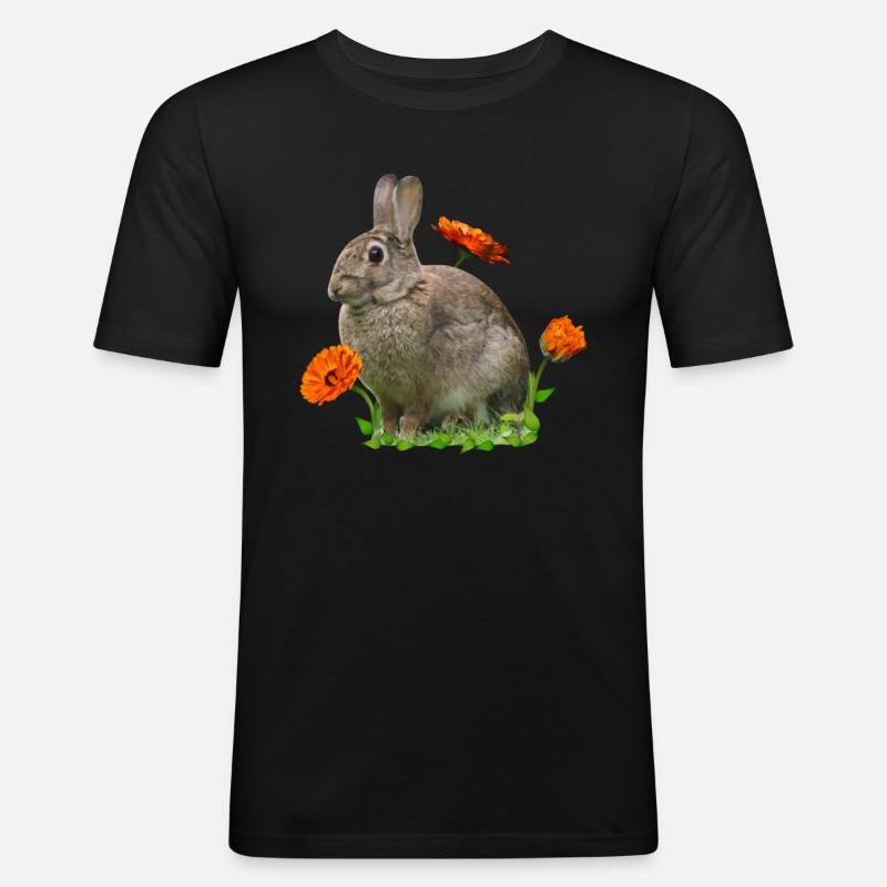 Hase Osterhase Ringelblume - Männer Slim Fit T-Shirt - Schwarz
