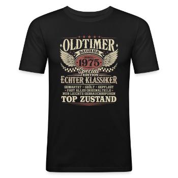 Oldtimer Baujahr 1975 Jahrgang Geburtstag Geschenk - Männer Slim Fit T-Shirt - Schwarz - Vorne - Nik (191cm)