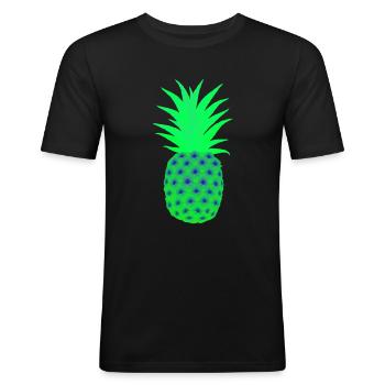 Neon Ananas - EDM Techno Party Festival Geschenk - Männer Slim Fit T-Shirt - Schwarz - Vorne - Nik (191cm)