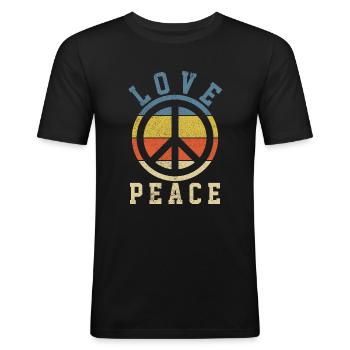 Love & Peace - Cadeau hippie vintage des années 70 - T-shirt près du corps Homme - noir - Devant - Nik (191cm)