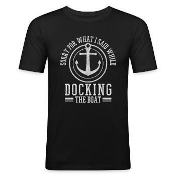Boot - Segeln Anker Maritim Captain Kapitän Angler - Men's Slim Fit T-Shirt - black - Front - Nik (191cm)