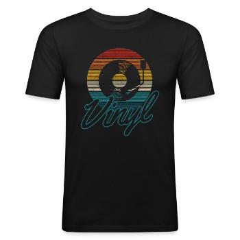 Platine Vinyle Vintage Rétro DJ Record - T-shirt près du corps Homme - noir - Devant - Nik (191cm)