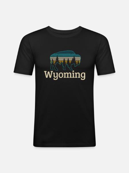 Wyoming Bison - Männer Slim Fit T-Shirt - Schwarz