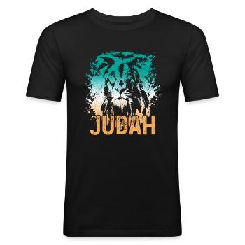 Lion Of Judah Reggae Musique Rastafari Rasta - T-shirt près du corps Homme - noir - Devant - Nik (191cm)
