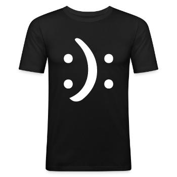 Conscience bipolaire Heureux Triste visage Santé mentale - T-shirt près du corps Homme - noir - Devant - Nik (191cm)