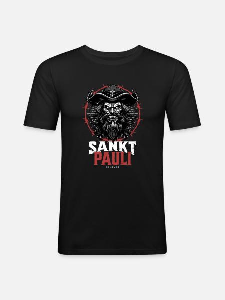 St Pauli Retro Piratenkopf Hansestadt Hamborg - Herre Slim Fit T-Shirt - sort