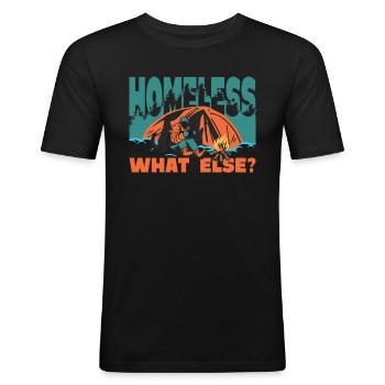 sans-abri, quoi d’autre ? - T-shirt près du corps Homme - noir - Devant - Nik (191cm)