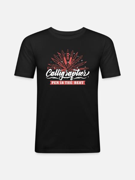 Kalligraphenstift ist der beste - Männer Slim Fit T-Shirt - Schwarz