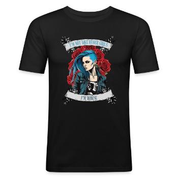 Ich bin nicht wie andere Frauen, ich bin schlimmer - Männer Slim Fit T-Shirt - Schwarz - Vorne - Nik (191cm)