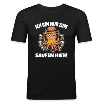 Conception amusante de la bière de poulpe - T-shirt près du corps Homme - noir - Devant - Nik (191cm)