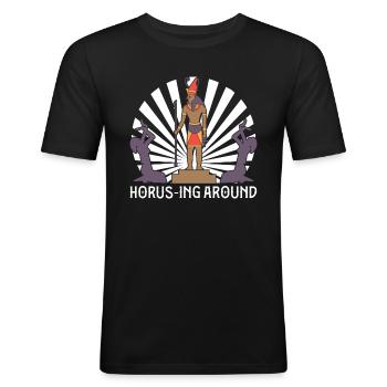 Horus-Herumspielen - Männer Slim Fit T-Shirt - Schwarz - Vorne - Nik (191cm)