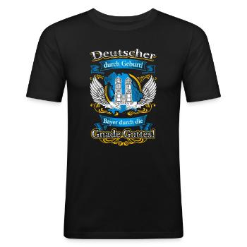 Bayer durch die Gnade Gottes – Stolz auf Tradition - Männer Slim Fit T-Shirt - Schwarz - Vorne - Nik (191cm)