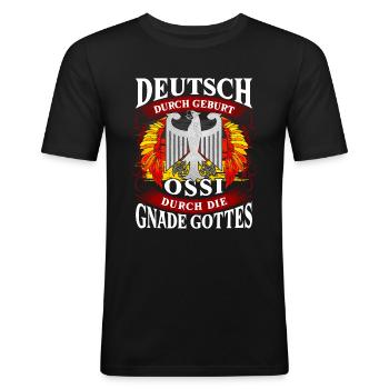 Ossi Stolz Durch Die Gnade Gottes - Männer Slim Fit T-Shirt - Schwarz - Vorne - Nik (191cm)