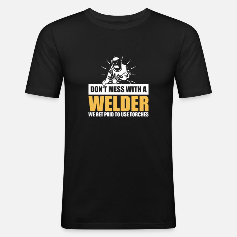 Schweißer Warnung – Experten mit Fackeln - Männer Slim Fit T-Shirt - Schwarz