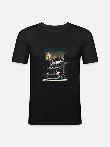 Kerst Vrachtwagen Chauffeur Kerst Semi Vrachtwagen - Mannen slim fit T-shirt - zwart