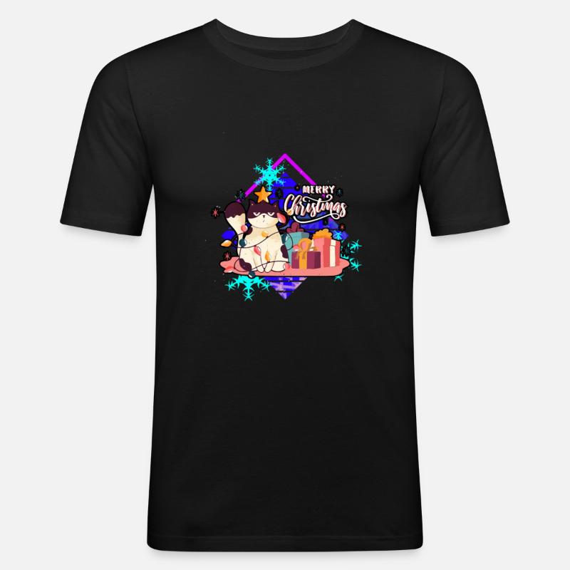 Verärgerte Katze am Baum - Männer Slim Fit T-Shirt - Schwarz