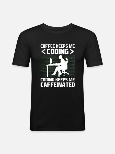 Café Codage Programmeur Codeur Développeur Nerd Coff - T-shirt près du corps Homme - noir