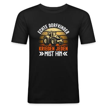 Dorfkind Traktor Dorfkinder Bauern Spruch Lustig - Männer Slim Fit T-Shirt - Schwarz - Vorne - Nik (191cm)