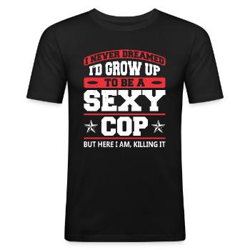 Policeman Funny Police Outfit - Men's Slim Fit T-Shirt - black - Front - Nik (191cm)