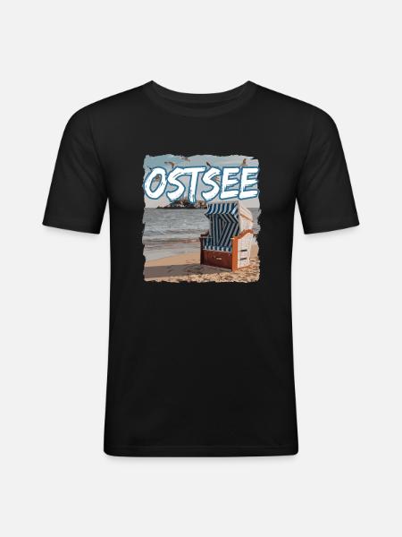Ostsee Strandkorb - Männer Slim Fit T-Shirt - Schwarz