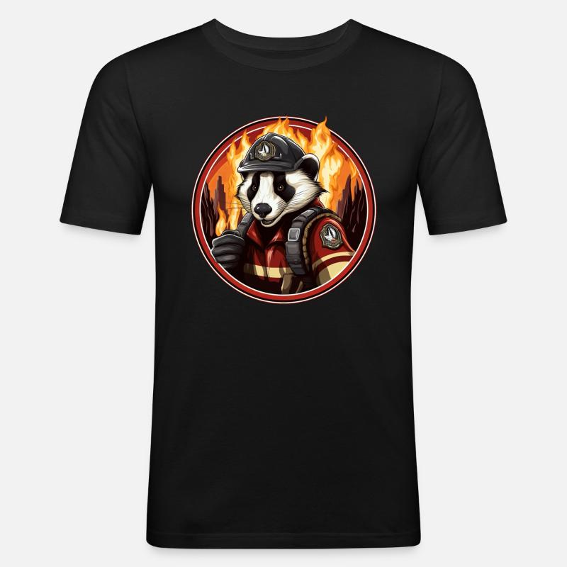 Feuerwehr Dachs - Männer Slim Fit T-Shirt - Schwarz