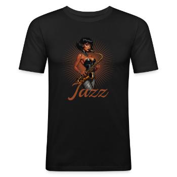 Jazz Club Saxophonspielerin Saxophonistin - Männer Slim Fit T-Shirt - Schwarz - Vorne - Nik (191cm)