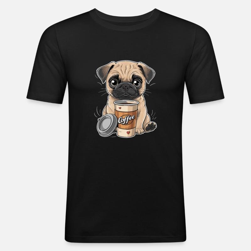 Mops Hundehalter Mops Liebe Kaffee - Männer Slim Fit T-Shirt - Schwarz