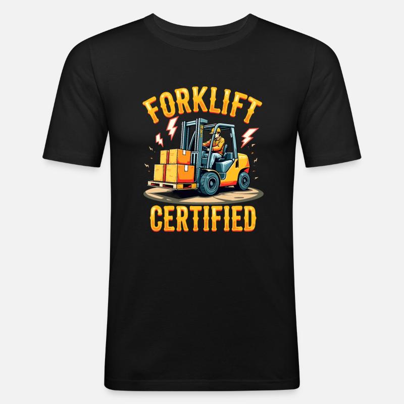 Forklift Certified Gabelstapler - Männer Slim Fit T-Shirt - Schwarz