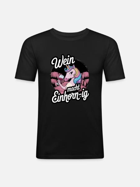 Wein macht Einhorn-ig - Männer Slim Fit T-Shirt - Schwarz