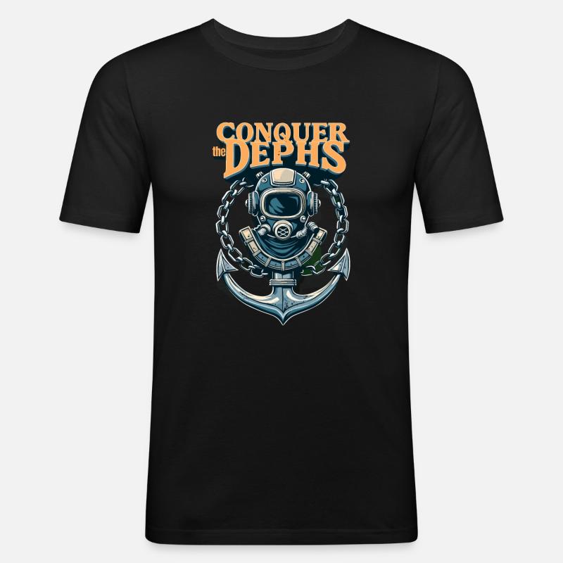 Conquer The Dephs - Männer Slim Fit T-Shirt - Schwarz