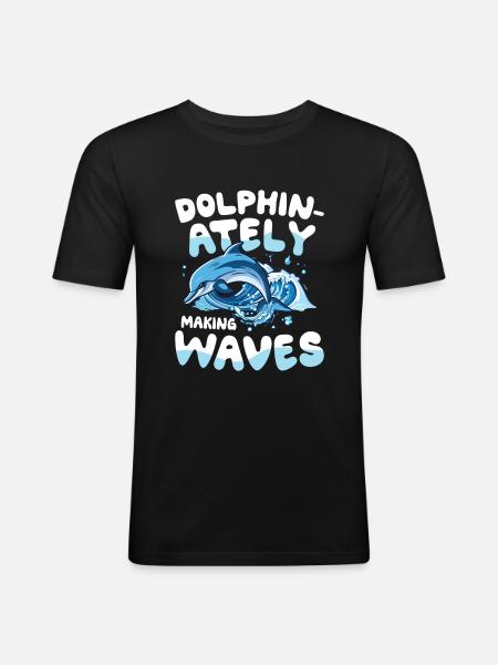 Dolphin-ately Making Waves - Männer Slim Fit T-Shirt - Schwarz