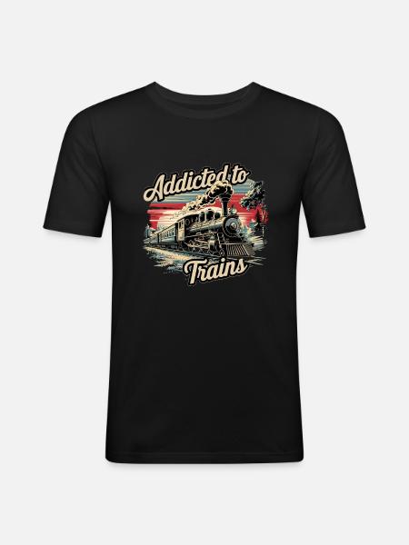 Addicted To Trains - Männer Slim Fit T-Shirt - Schwarz