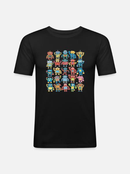 Colorful Robots for Kids - Funny Illustrations - Men's Slim Fit T-Shirt - black