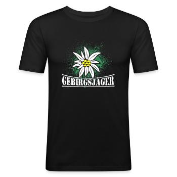 Gebirgsjäger Distel Wappen - Männer Slim Fit T-Shirt - Schwarz - Vorne - Nik (191cm)