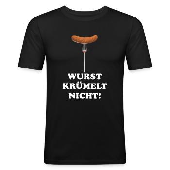Wurst krümelt nicht! - Männer Slim Fit T-Shirt - Schwarz - Vorne - Nik (191cm)