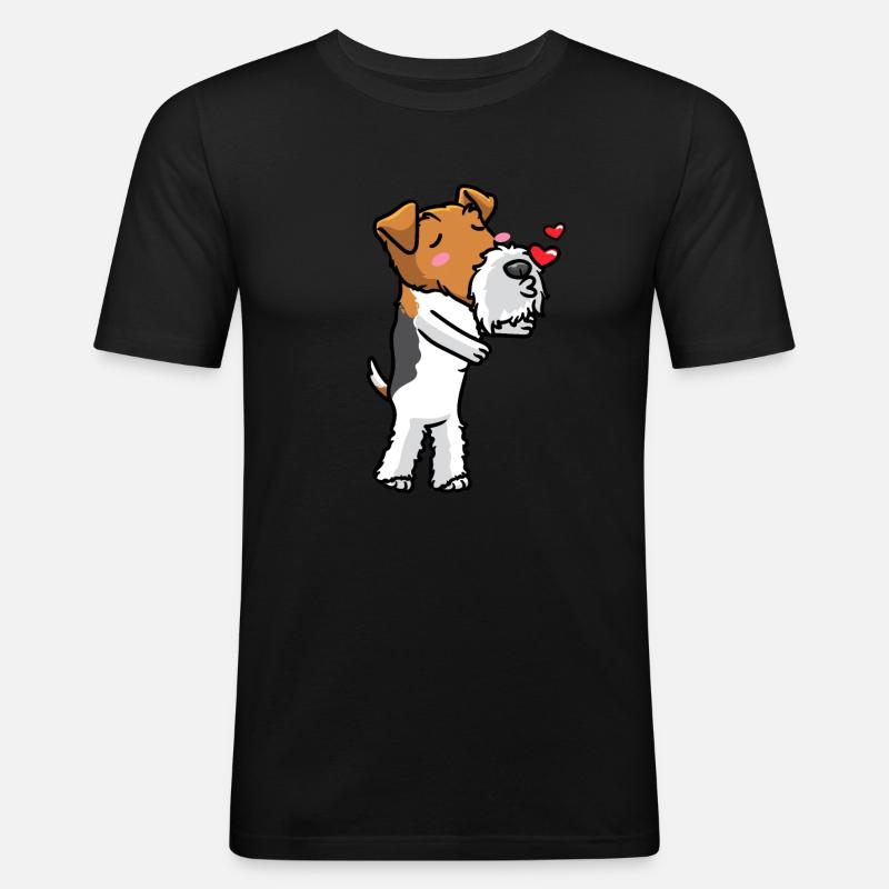 Foxterrier Drahthaar Hund Küsse Emoticon - Männer Slim Fit T-Shirt - Schwarz