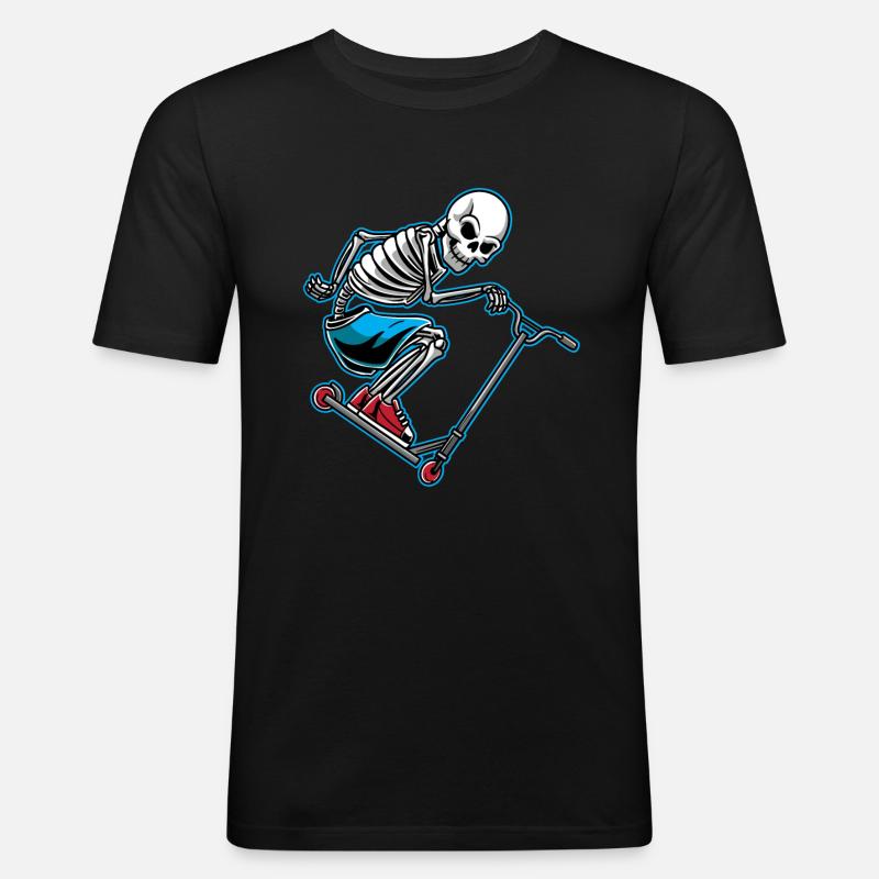 Skelett Scooter-Roller Halloween Kickroller - Männer Slim Fit T-Shirt - Schwarz