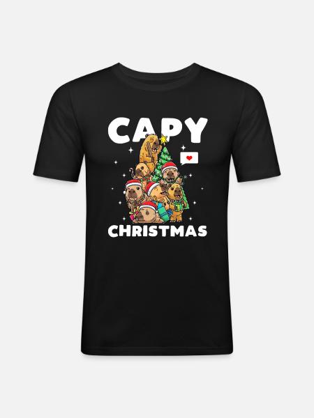 Capybara Christmas Funny - Men's Slim Fit T-Shirt - black