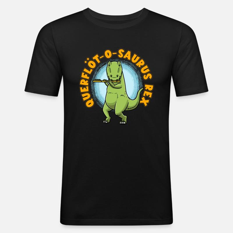 Querflöt-O-Saurus Rex Dinosaurier Querflöte - Männer Slim Fit T-Shirt - Schwarz