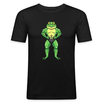 Frosch Fitness Fitnessstudio Motivation - Männer Slim Fit T-Shirt - Schwarz - Vorne - Nik (191cm)