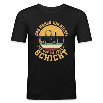 Gabelstapler Gabelstaplerfahrer Lagerarbeiter - Männer Slim Fit T-Shirt - Schwarz - Vorne - Nik (191cm)
