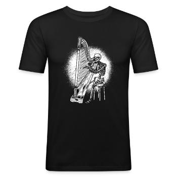 Squelette Halloween Harpiste Harpe - T-shirt près du corps Homme - noir - Devant - Nik (191cm)