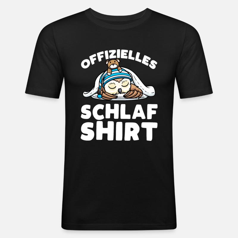 Offizielles Schlaf Shirt Schlummernde Eule Mit - Männer Slim Fit T-Shirt - Schwarz